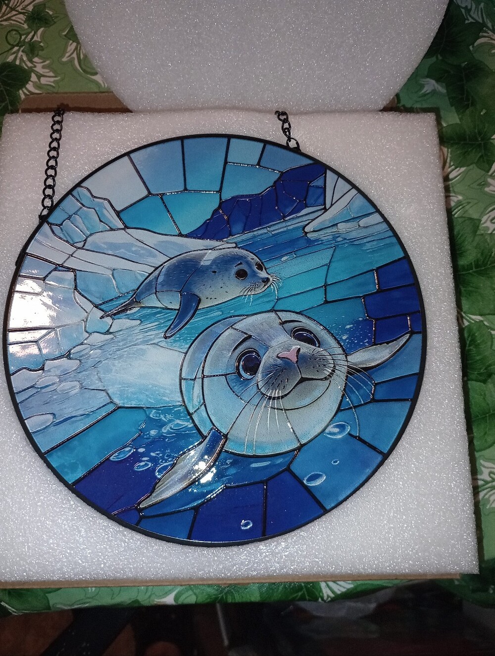 Round Stained Glass Seal Panel - Blue Ocean Design